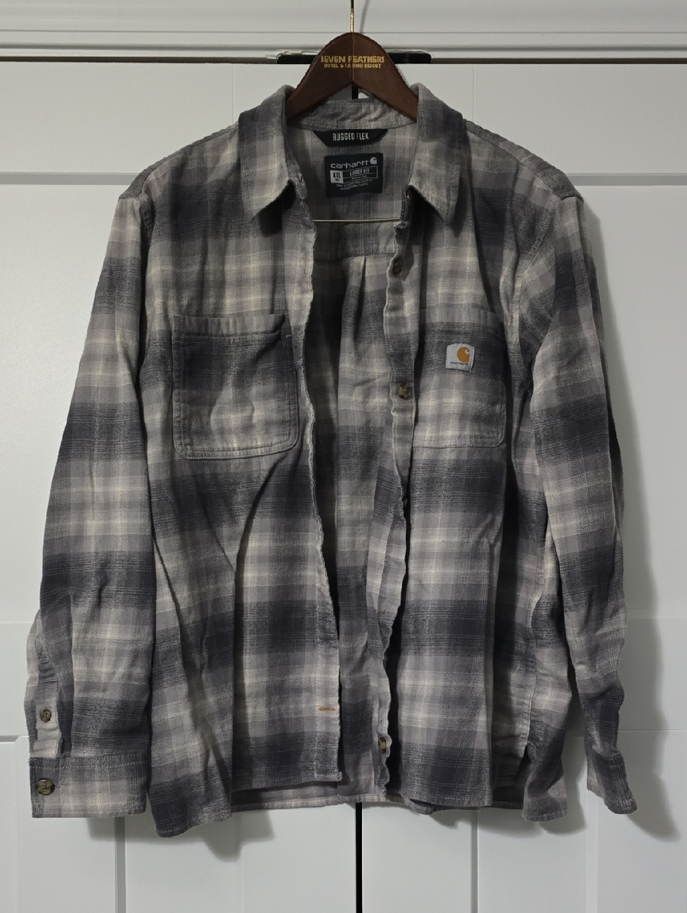Carhartt Womens Rugged Flex Gray/Cream/White Plaid Flannel Shirt